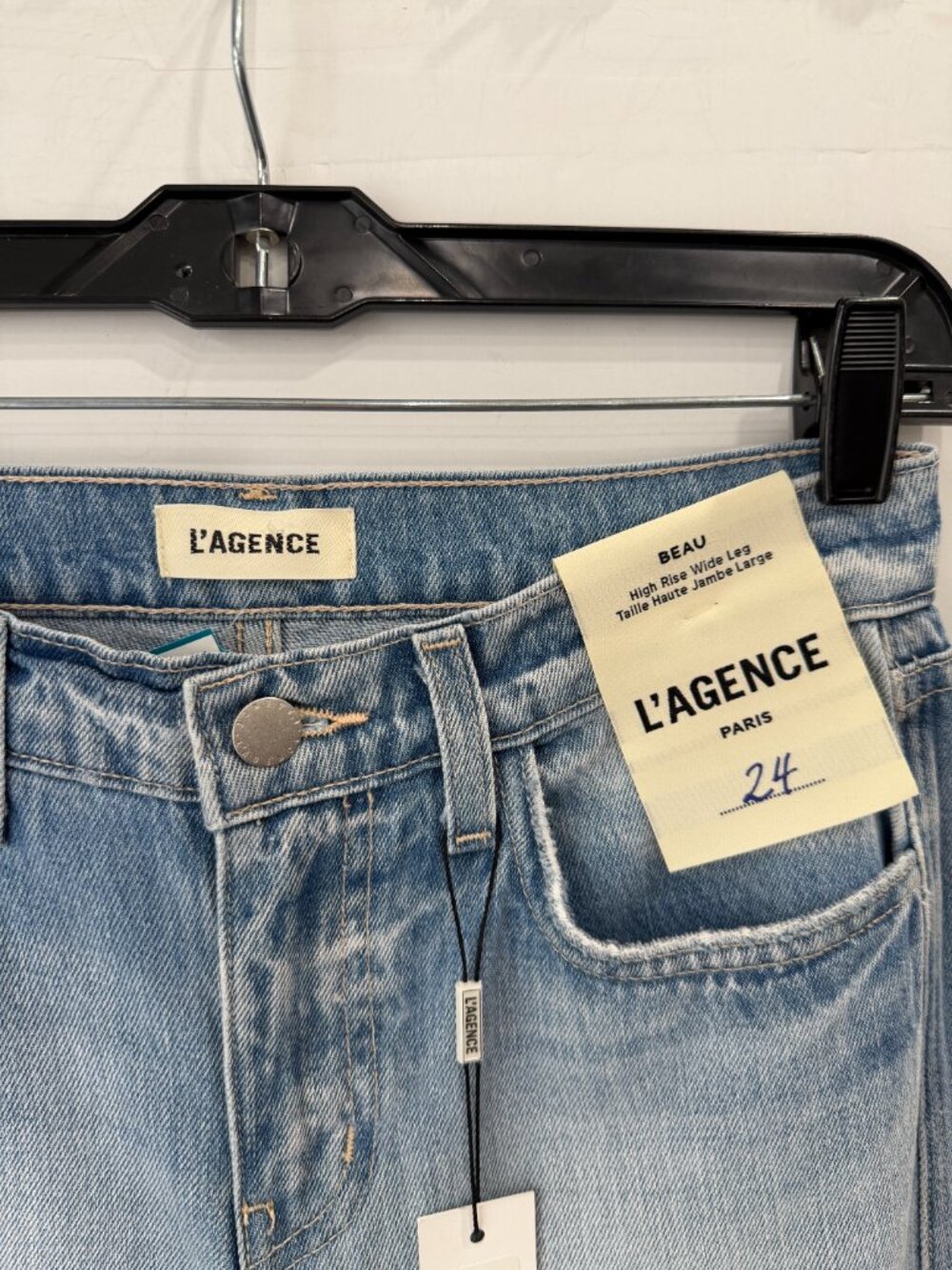 $350 NWT L'Agence Blue Denim Fontana Seam Wide Leg Jean Beau Pants size 24/27" - Picture 6 of 8